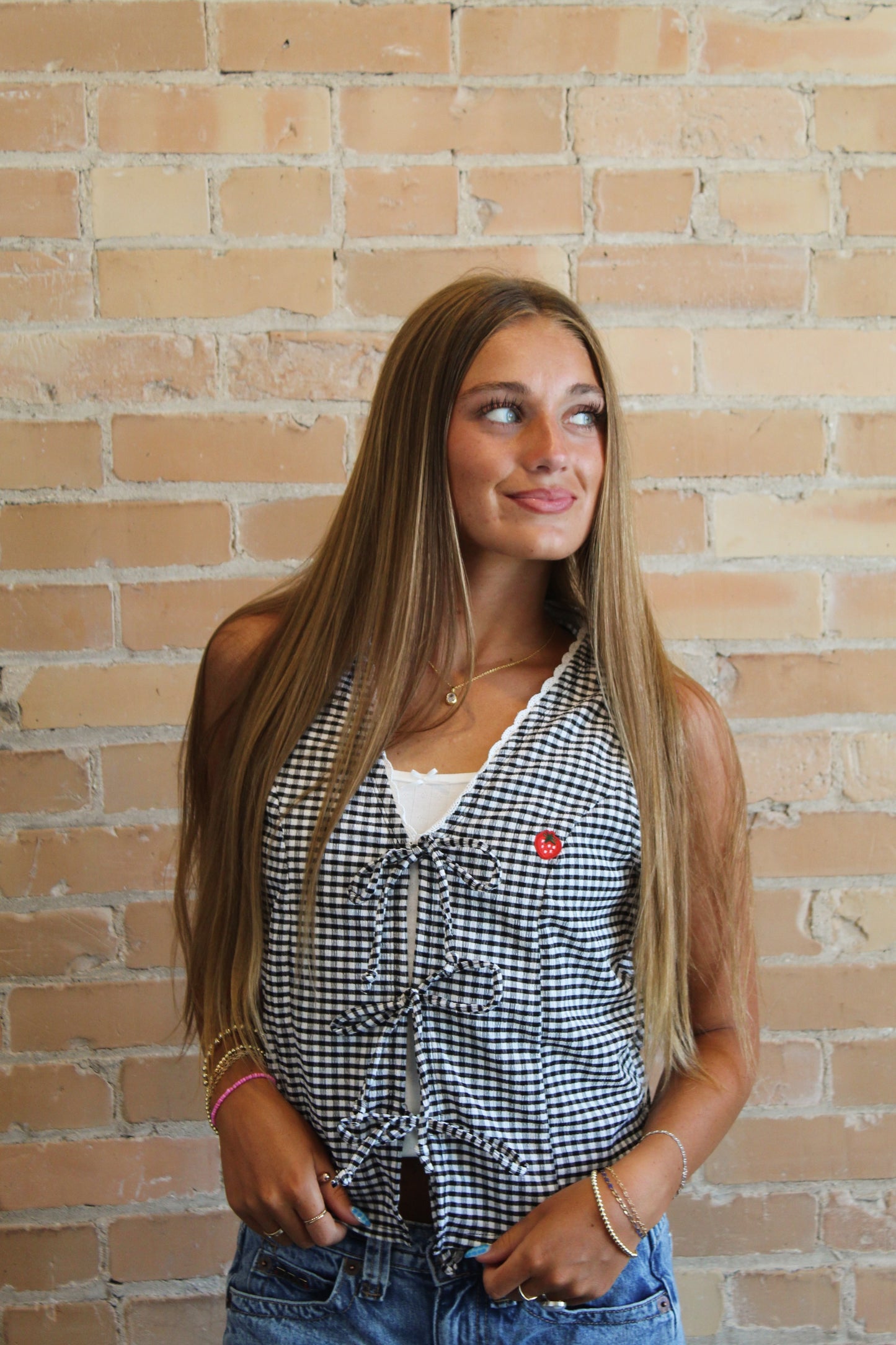 Gingham Laced Vest