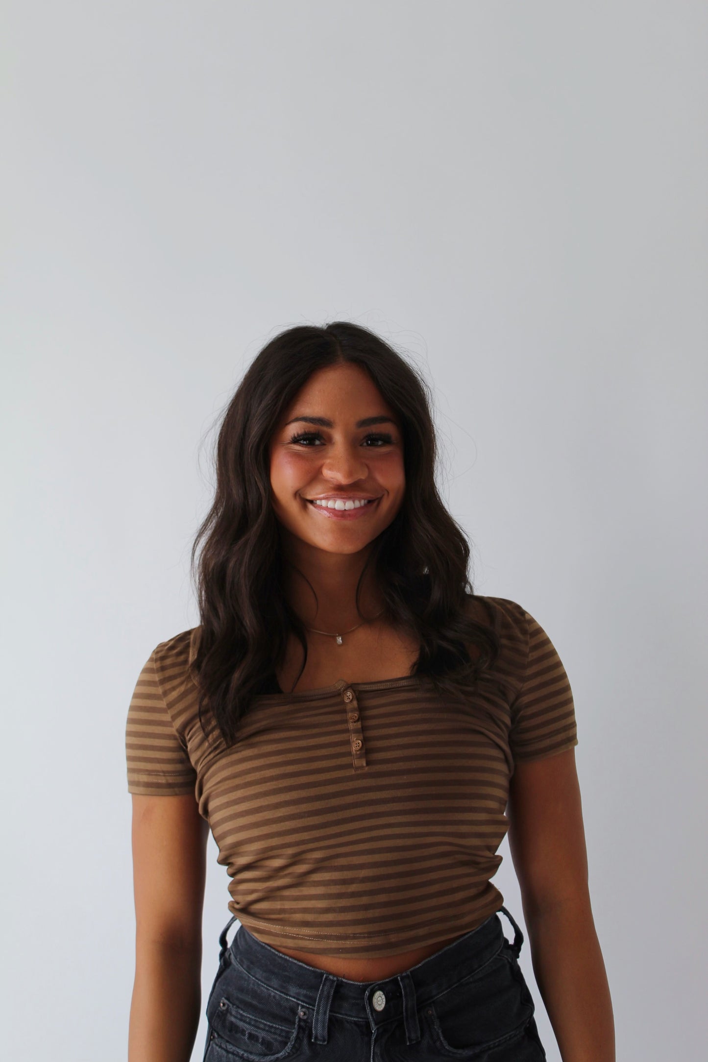 Brown Striped Casual Tee