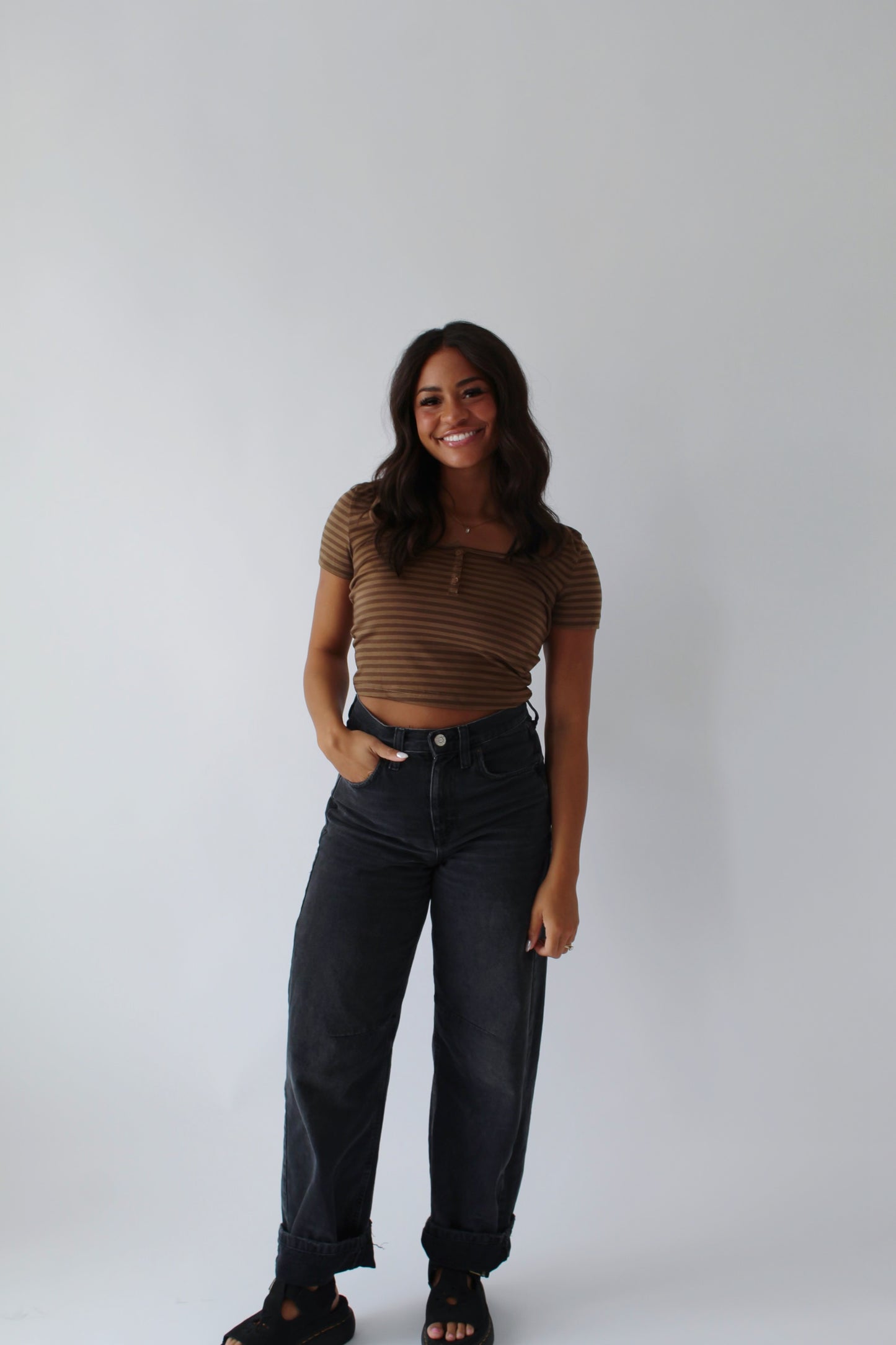 Brown Striped Casual Tee