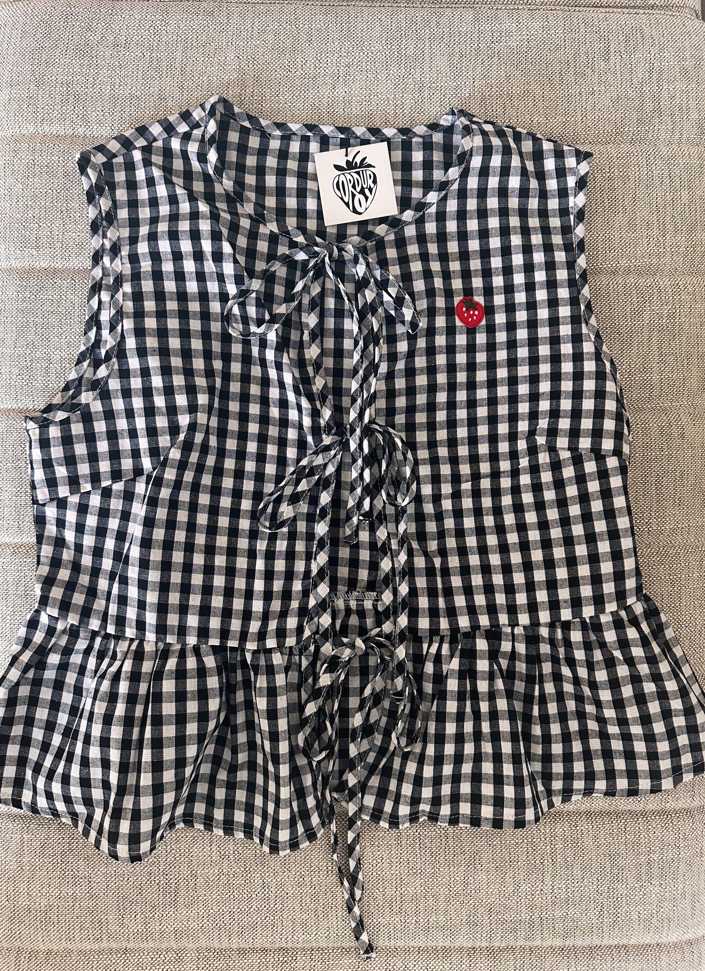 Gingham Strawberry Patched Vest